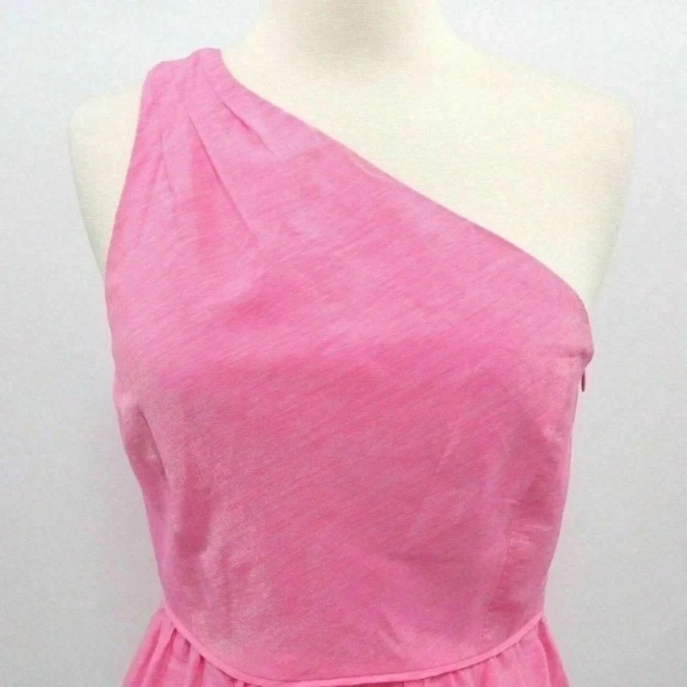 J. Crew Metallic Pink One Shoulder Dress Linen Blend Bubble Hem Size‎ 10